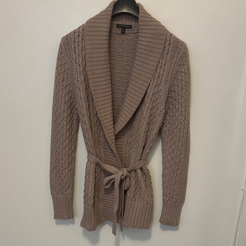 Banana Republic Taupe Cable Knit Cardigan